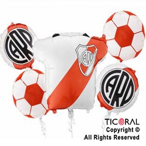SET DE GLOBOS METALIZADO RIVER PLATE ESCUDO 5 UNIDADES X 1